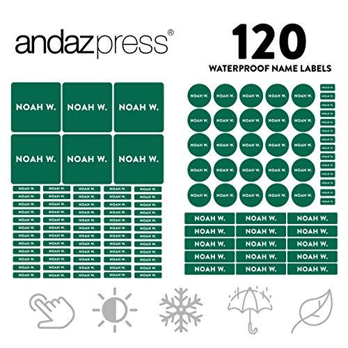 Custom Personalized Waterproof School Name Labels-Set of 120-Andaz Press-Emerald Green-