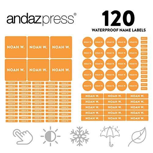 Custom Personalized Waterproof School Name Labels-Set of 120-Andaz Press-Orange-