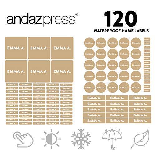 Custom Personalized Waterproof School Name Labels-Set of 120-Andaz Press-Tan Latte-