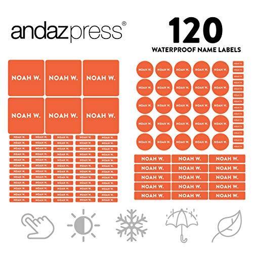 Custom Personalized Waterproof School Name Labels-Set of 120-Andaz Press-Tangerine Orange-