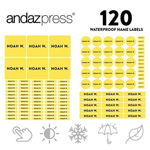 Custom Personalized Waterproof School Name Labels-Set of 120-Andaz Press-Yellow-
