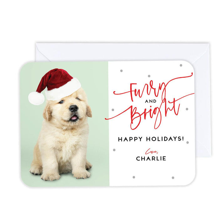 Custom Pet Holiday Christmas Cards with Envelopes, Holiday Photo Greeting Cards-Set of 24-Andaz Press-Furry and Bright-