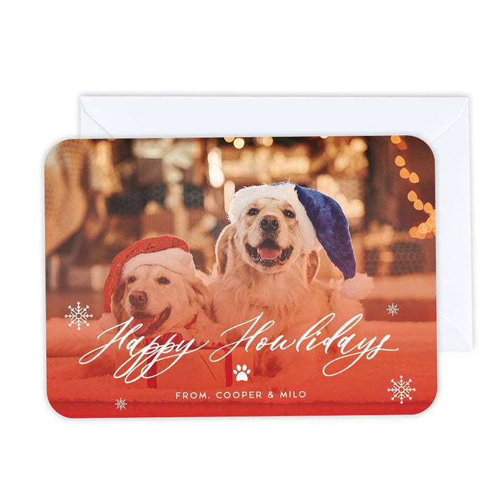 Custom Pet Holiday Christmas Cards with Envelopes, Holiday Photo Greeting Cards-Set of 24-Andaz Press-Happy Howlidays-