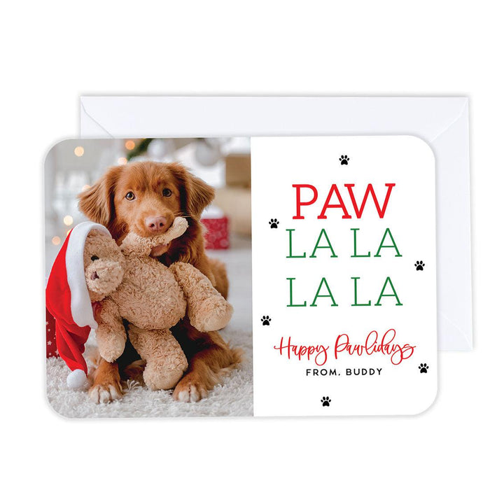 Custom Pet Holiday Christmas Cards with Envelopes, Holiday Photo Greeting Cards-Set of 24-Andaz Press-Paw La La La La-