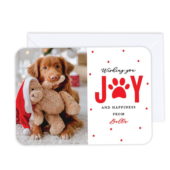 Custom Pet Holiday Christmas Cards with Envelopes, Holiday Photo Greeting Cards-Set of 24-Andaz Press-Wishing You Joy and Happiness-