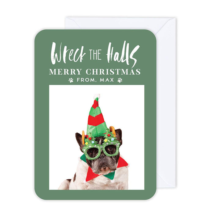 Custom Pet Holiday Christmas Cards with Envelopes, Holiday Photo Greeting Cards-Set of 24-Andaz Press-Wreck The Halls-