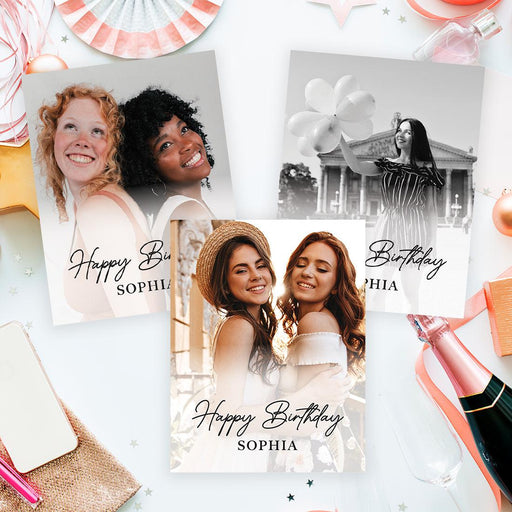 Custom Photo Birthday Jumbo Card with Envelope, Greeting Cards for Birthday Gifts, Set of 1-Set of 1-Andaz Press-Happy Birthday Frosted White-