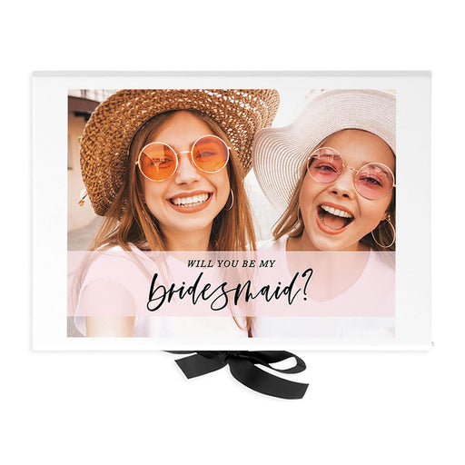 Custom Photo Bridesmaid Proposal Box - Gift Boxes with Lids, White Large Gift Box with Ribbon-Set of 1-Andaz Press-Will You Be MY Bridesmaid?-