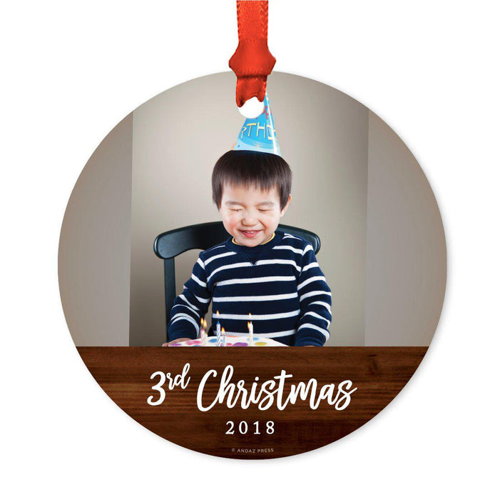 Custom Photo Personalized Christmas Ornament, Rustic Wood, 1st Christmas-Set of 1-Andaz Press-Christmas 3rd-