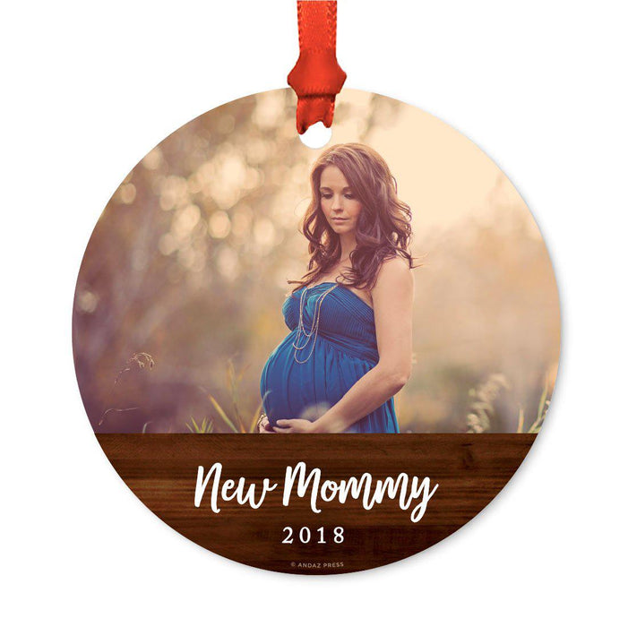 Custom Photo Personalized Christmas Ornament, Rustic Wood, 1st Christmas-Set of 1-Andaz Press-Mommy-