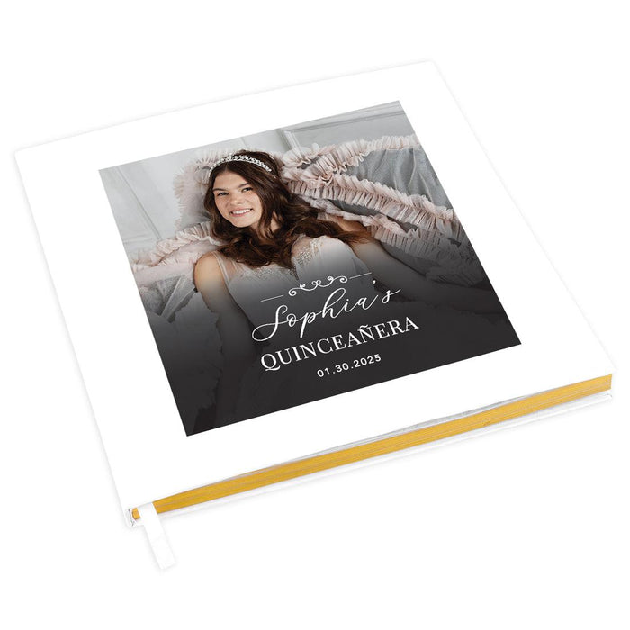 Custom Photo Quinceañera Guestbook with Gold Accents, Photo Album for Sweet 15, Set of 1-Set of 1-Andaz Press-Art Deco Design-