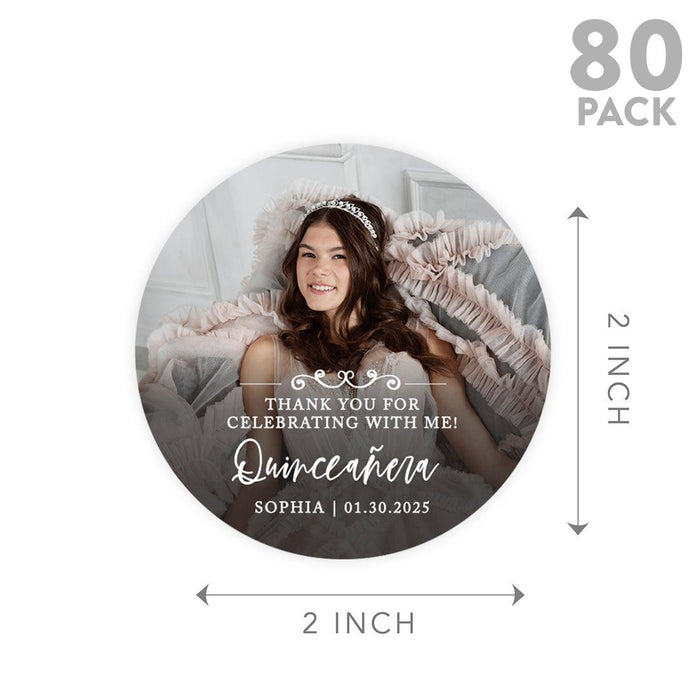 Custom Photo Round Circle Quinceañera Labels, Sticker for Sweet 15, Set of 40-Set of 40-Andaz Press-Mis Quince Anos-