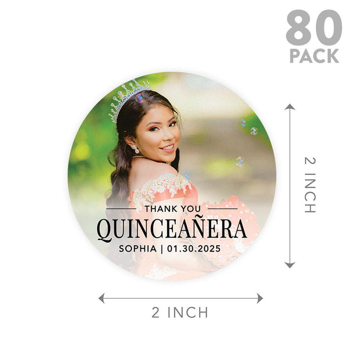 Custom Photo Round Circle Quinceañera Labels, Sticker for Sweet 15, Set of 40-Set of 40-Andaz Press-Mis Quince Anos-