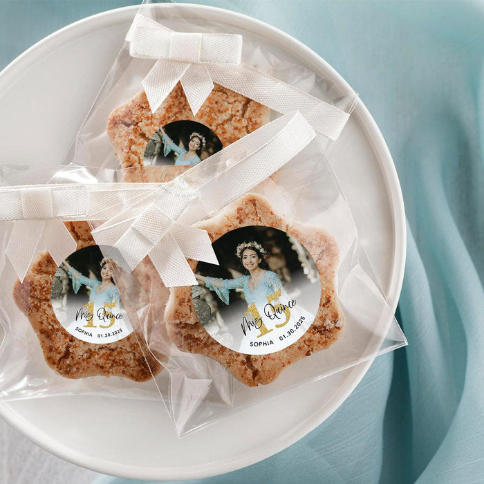 Custom Photo Round Circle Quinceañera Labels, Sticker for Sweet 15, Set of 40-Set of 40-Andaz Press-Mis Quince Anos-