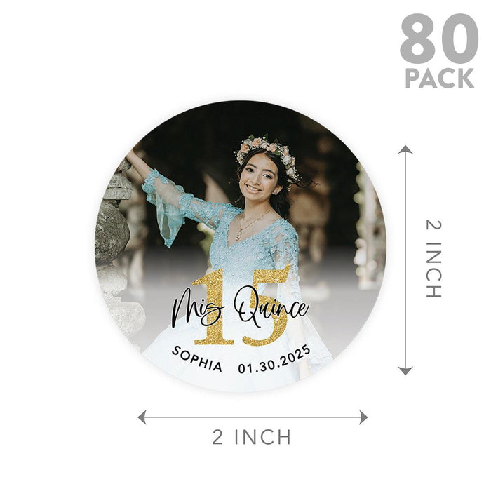 Custom Photo Round Circle Quinceañera Labels, Sticker for Sweet 15, Set of 40-Set of 40-Andaz Press-Mis Quince Anos-