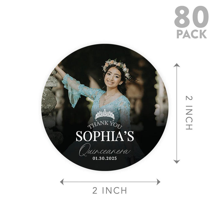 Custom Photo Round Circle Quinceañera Labels, Sticker for Sweet 15, Set of 40-Set of 40-Andaz Press-Mis Quince Anos-