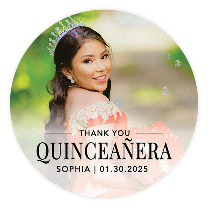 Custom Photo Round Circle Quinceañera Labels, Sticker for Sweet 15, Set of 40-Set of 40-Andaz Press-Modern Thank You-