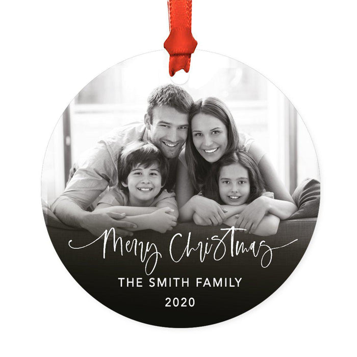 Custom Photo Round Metal Christmas Tree Ornament Keepsake, Merry Christmas Design-Set of 1-Andaz Press-Merry Christmas-
