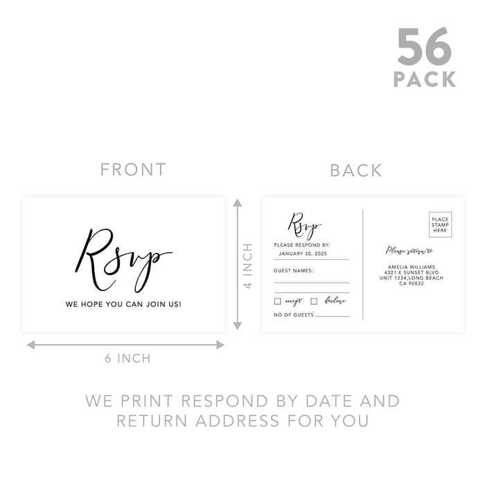 Custom RSVP Postcards for Wedding Cardstock Response Reply Cards-Set of 56-Andaz Press-Minimal Modern-