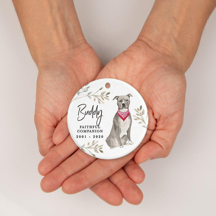 Custom Round Ceramic Christmas Dog Memorial Ornament, Faithful Companion, Design 1-Set of 1-Andaz Press-American Staffordshire Terrier-