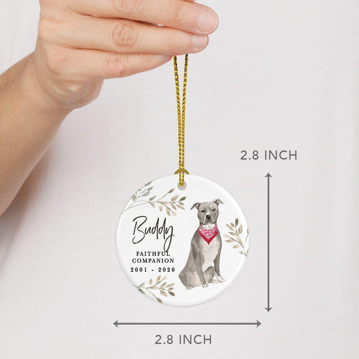 Custom Round Ceramic Christmas Dog Memorial Ornament, Faithful Companion, Design 1-Set of 1-Andaz Press-American Staffordshire Terrier-