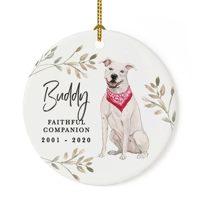 Custom Round Ceramic Christmas Dog Memorial Ornament, Faithful Companion, Design 1-Set of 1-Andaz Press-American Staffordshire White Terrier-