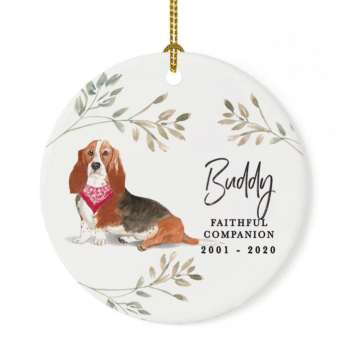 Custom Round Ceramic Christmas Dog Memorial Ornament, Faithful Companion, Design 1-Set of 1-Andaz Press-Basset Hound-