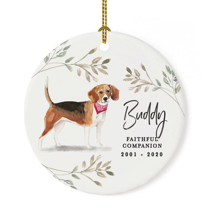 Custom Round Ceramic Christmas Dog Memorial Ornament, Faithful Companion, Design 1-Set of 1-Andaz Press-Beagle-