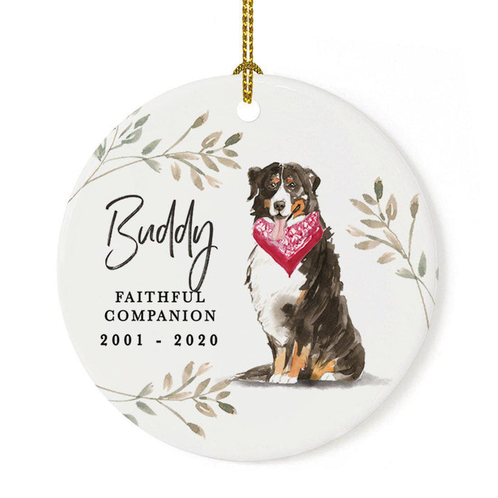 Custom Round Ceramic Christmas Dog Memorial Ornament, Faithful Companion, Design 1-Set of 1-Andaz Press-Bernese Mountain-