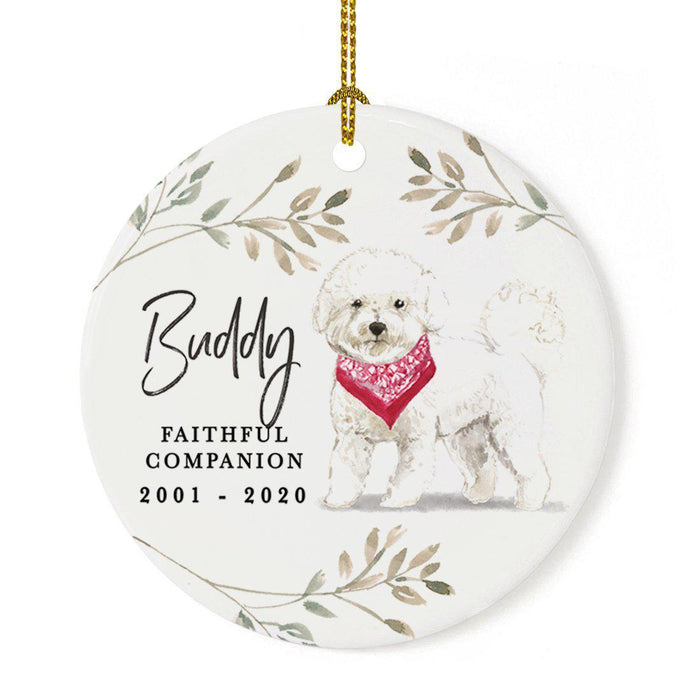 Custom Round Ceramic Christmas Dog Memorial Ornament, Faithful Companion, Design 1-Set of 1-Andaz Press-Bichon Frise-