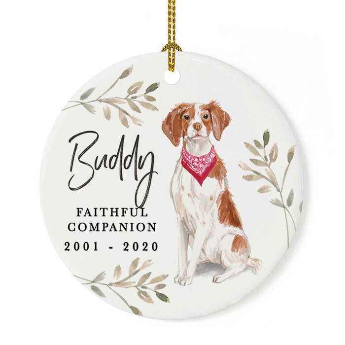 Custom Round Ceramic Christmas Dog Memorial Ornament, Faithful Companion, Design 1-Set of 1-Andaz Press-Brittany-