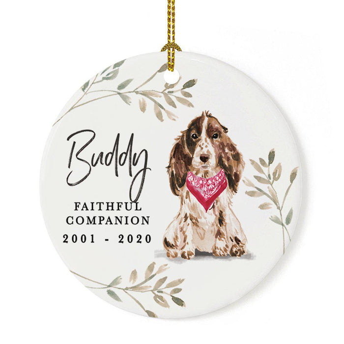 Custom Round Ceramic Christmas Dog Memorial Ornament, Faithful Companion, Design 1-Set of 1-Andaz Press-Brown Cocker Spaniel-