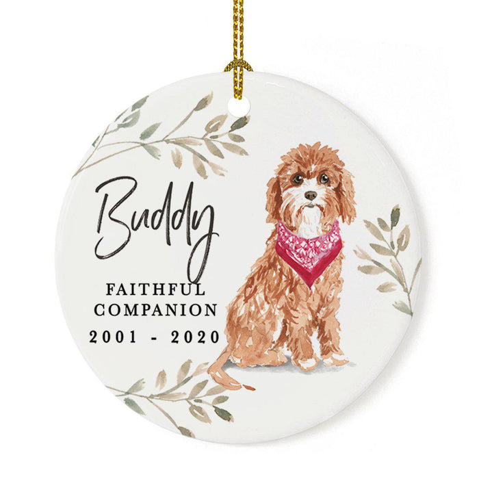 Custom Round Ceramic Christmas Dog Memorial Ornament, Faithful Companion, Design 1-Set of 1-Andaz Press-Cavapoo-