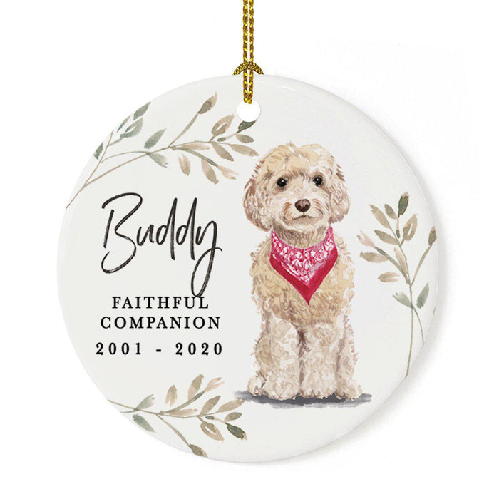 Custom Round Ceramic Christmas Dog Memorial Ornament, Faithful Companion, Design 1-Set of 1-Andaz Press-Champagne Cockapoo-