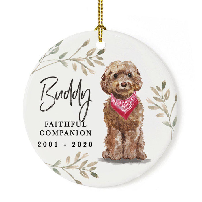 Custom Round Ceramic Christmas Dog Memorial Ornament, Faithful Companion, Design 1-Set of 1-Andaz Press-Cockapoo Brown-