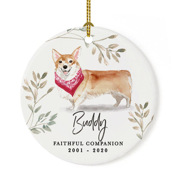 Custom Round Ceramic Christmas Dog Memorial Ornament, Faithful Companion, Design 1-Set of 1-Andaz Press-Corgi-