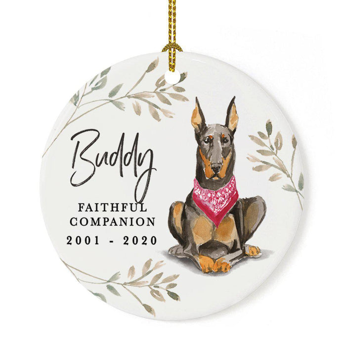 Custom Round Ceramic Christmas Dog Memorial Ornament, Faithful Companion, Design 1-Set of 1-Andaz Press-Doberman-