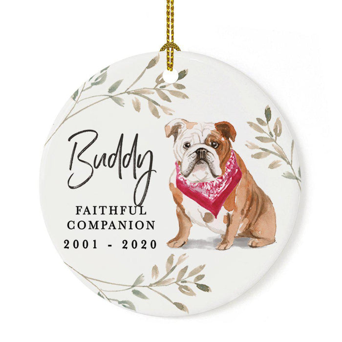 Custom Round Ceramic Christmas Dog Memorial Ornament, Faithful Companion, Design 1-Set of 1-Andaz Press-English Bulldog-