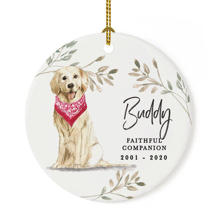 Custom Round Ceramic Christmas Dog Memorial Ornament, Faithful Companion, Design 1-Set of 1-Andaz Press-Golden Retriever-