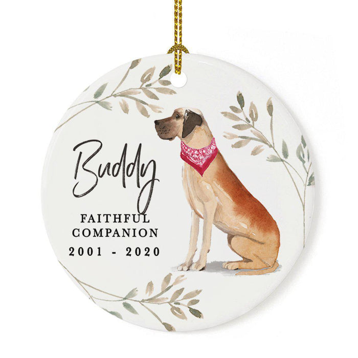 Custom Round Ceramic Christmas Dog Memorial Ornament, Faithful Companion, Design 1-Set of 1-Andaz Press-Great Dane-