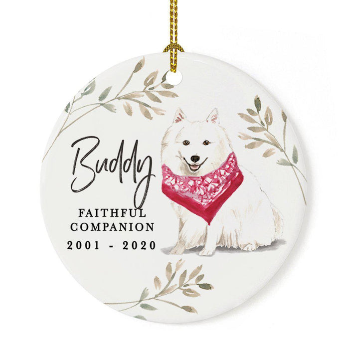 Custom Round Ceramic Christmas Dog Memorial Ornament, Faithful Companion, Design 1-Set of 1-Andaz Press-Japanese Spitz-