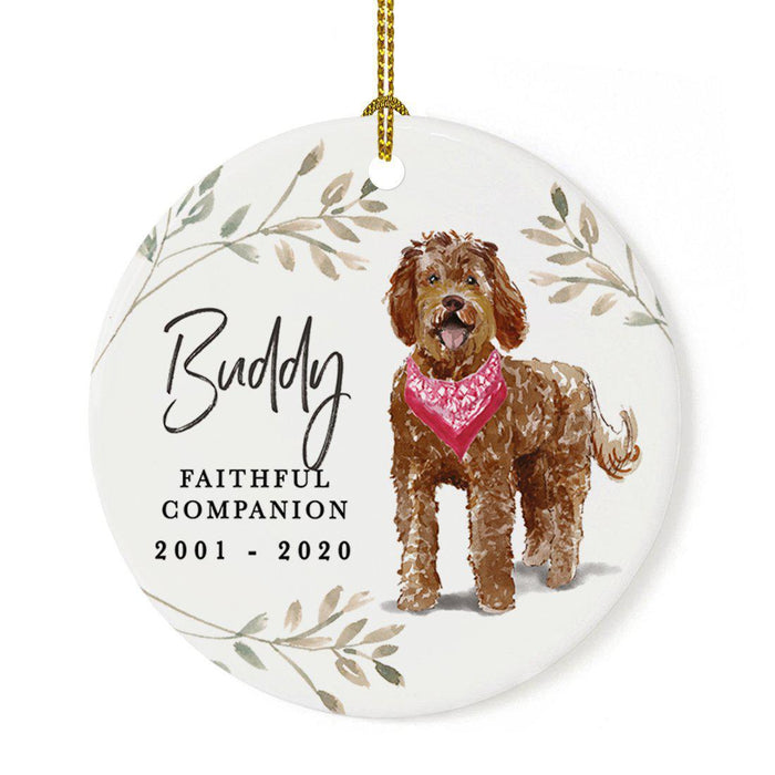 Custom Round Ceramic Christmas Dog Memorial Ornament, Faithful Companion, Design 1-Set of 1-Andaz Press-Labradoodle-