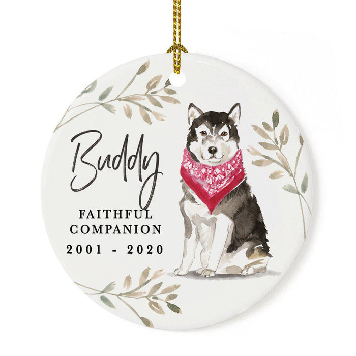 Custom Round Ceramic Christmas Dog Memorial Ornament, Faithful Companion, Design 1-Set of 1-Andaz Press-Malamute-