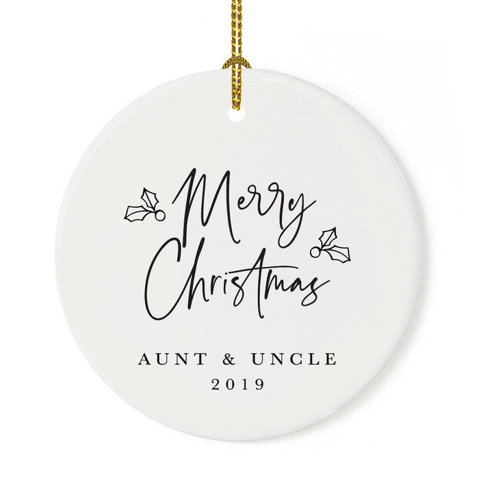 Custom Round Ceramic Porcelain Christmas Tree Ornament Engagement Handdrawn-Set of 1-Andaz Press-Aunt and Uncle-