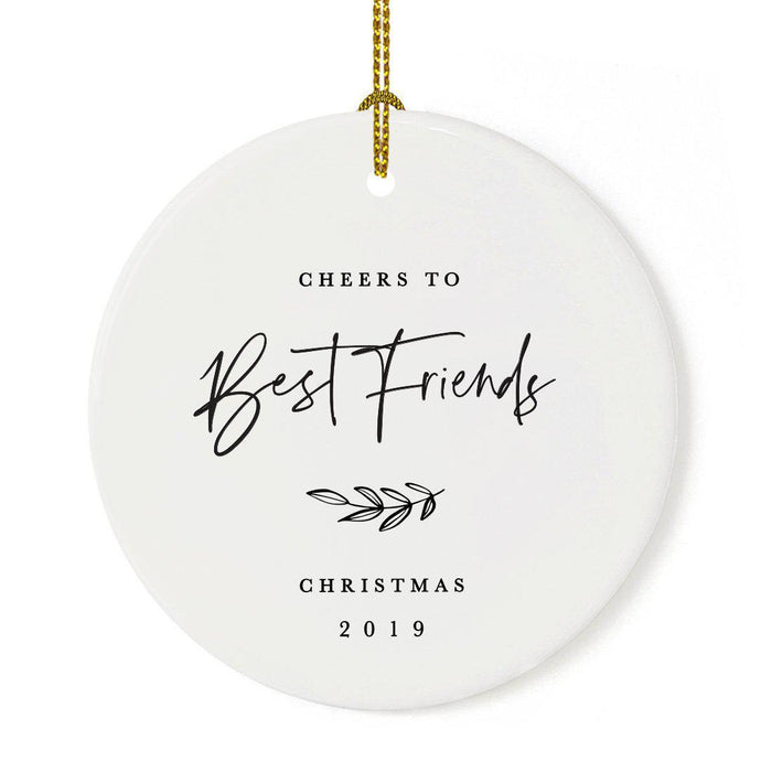 Custom Round Ceramic Porcelain Christmas Tree Ornament Engagement Handdrawn-Set of 1-Andaz Press-Best Friends Christmas-