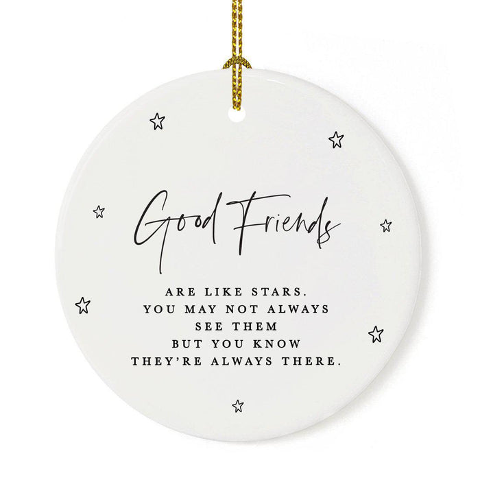 Custom Round Ceramic Porcelain Christmas Tree Ornament Engagement Handdrawn-Set of 1-Andaz Press-Good Friends-