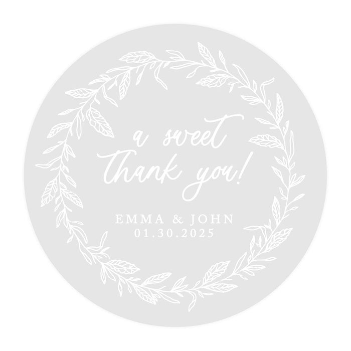 Custom Round Clear Wedding Sticker Labels with White Ink-Set of 40-Andaz Press-A Sweet Thank You-