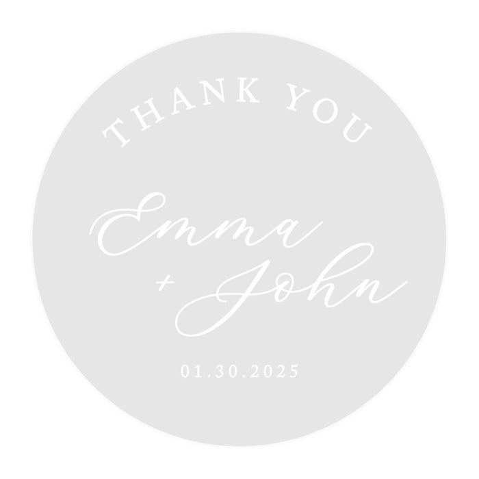Custom Round Clear Wedding Sticker Labels with White Ink-Set of 40-Andaz Press-Classic Thank You-