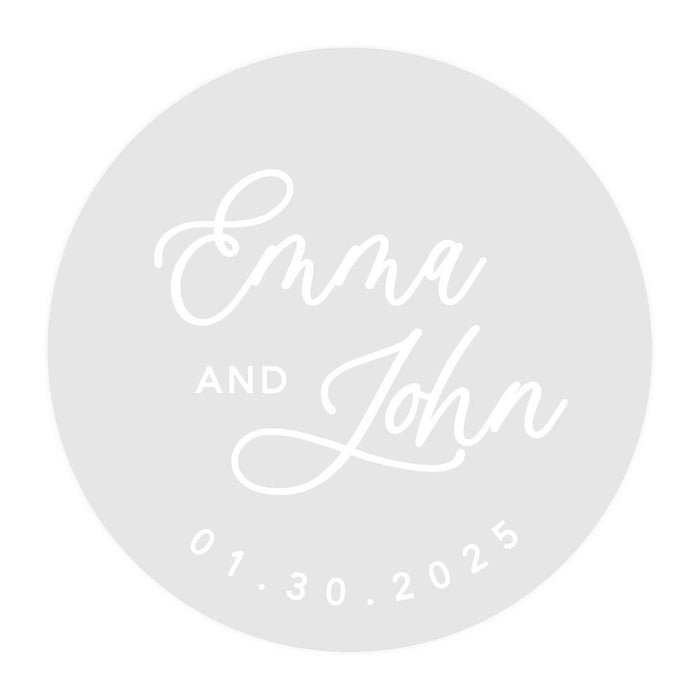 Custom Round Clear Wedding Sticker Labels with White Ink-Set of 40-Andaz Press-Custom Names-