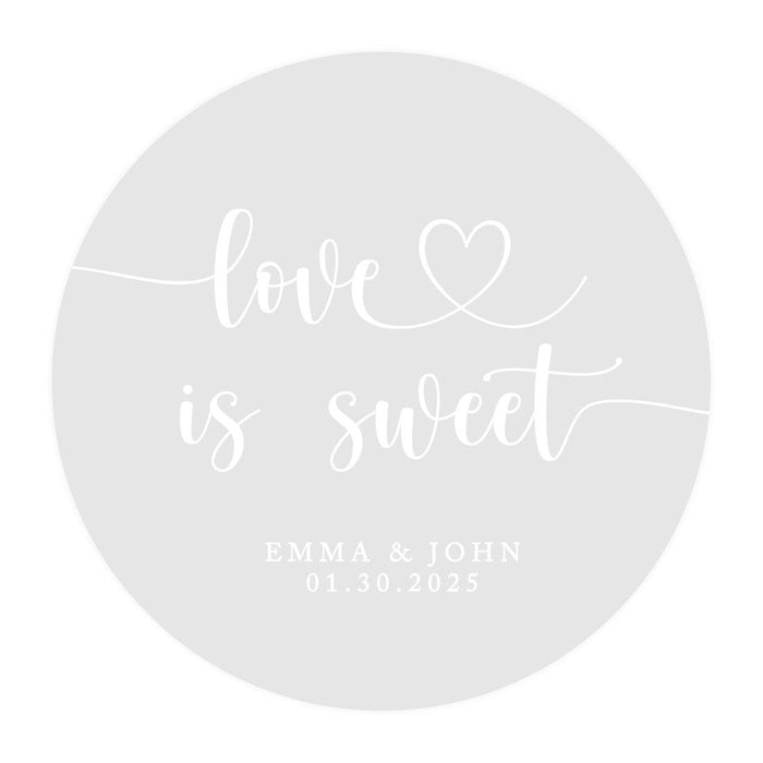 Custom Round Clear Wedding Sticker Labels with White Ink-Set of 40-Andaz Press-Love Is Sweet-